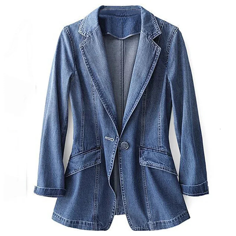 Vintage Suit Women Jeans Jacket Casual Tops Loose Short Denim Blazer Outwear Female Cowboy Basic Coat Spring Autumn 240808