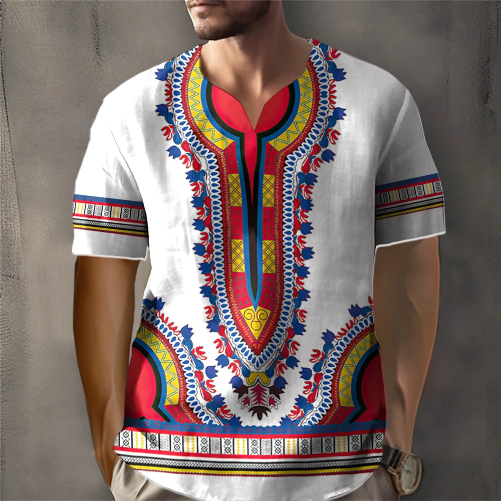 African traditional retro mens T-shirt retro ethnic style printed T-shirt loose short sleeved T-shirt oversized mens clothing top240808