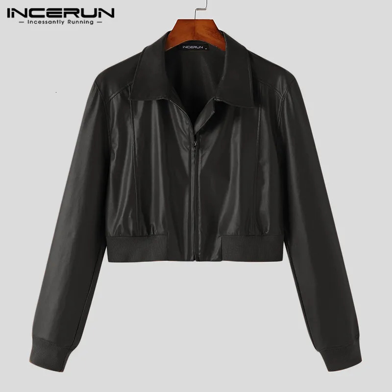 INCERUN Tops 2024 Korean style mens zipper shoulder pad cut jacket casual loose solid long sleeved leather S5XL 240808