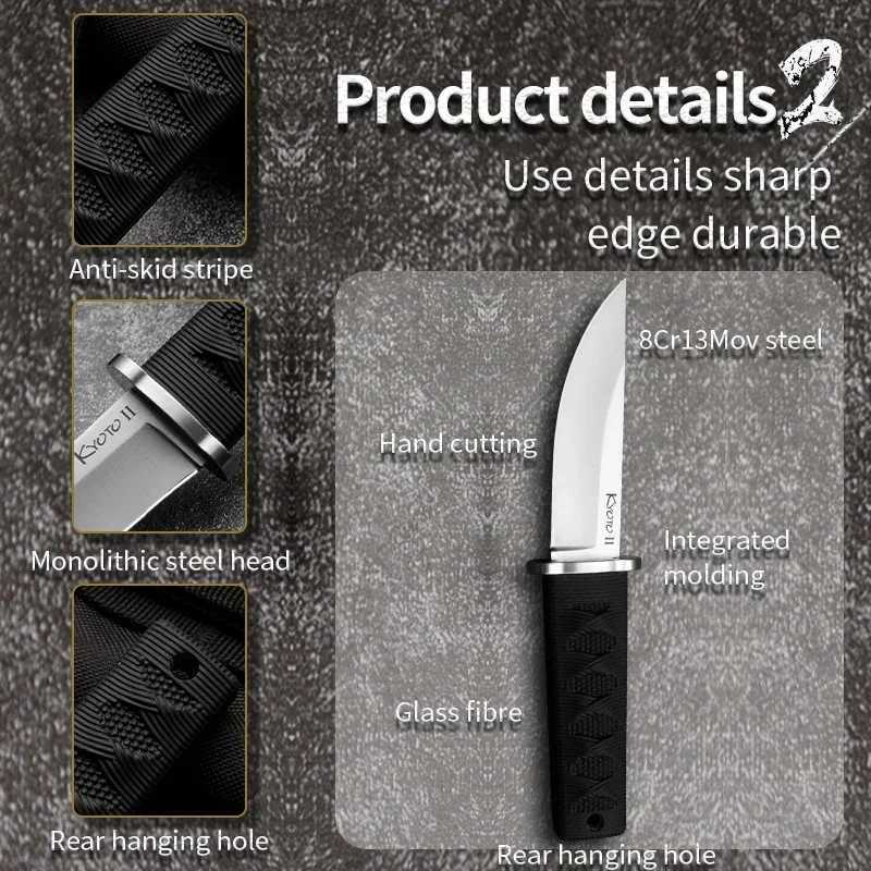 EDC Mini Samurai Combat Knife Outdoor Tactical Military Fixed Knives 440C Blade ABS Plastic Handle Hunting Survival Gear ToolsXJ240808