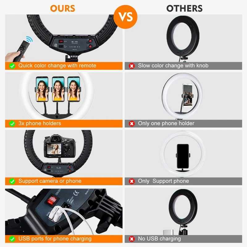 18 inch ring light with tripod 55W 3000-5800K CRI 90 photo studio light used for Vlog video shooting makeup selfie ring light X250409