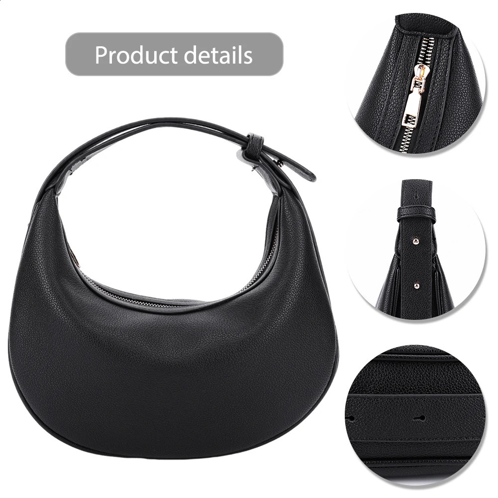 Crescent Shoulder Bag with Adjustable Strap Clutch Handbag Solid Color Trendy Crossbody Bag with Zipper Closure for Women 240809