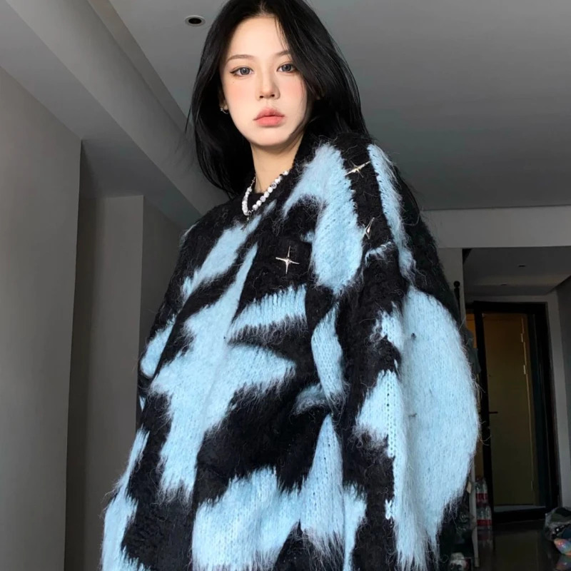 Korean Fashion Contrast Color Sweater for Women Autumn Winter Loose Knitted Top Female Casual Long Sleeve Oversized Pullovers 240813