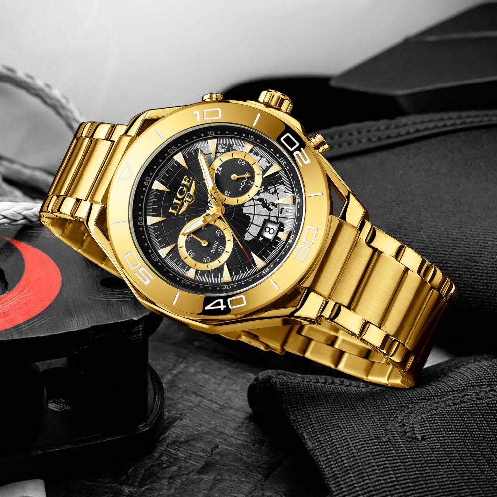 LIGE Men's quartz Watch personalized hollow case design Stainless steel strap Men's business waterproof watch Multi-function sports watch ho