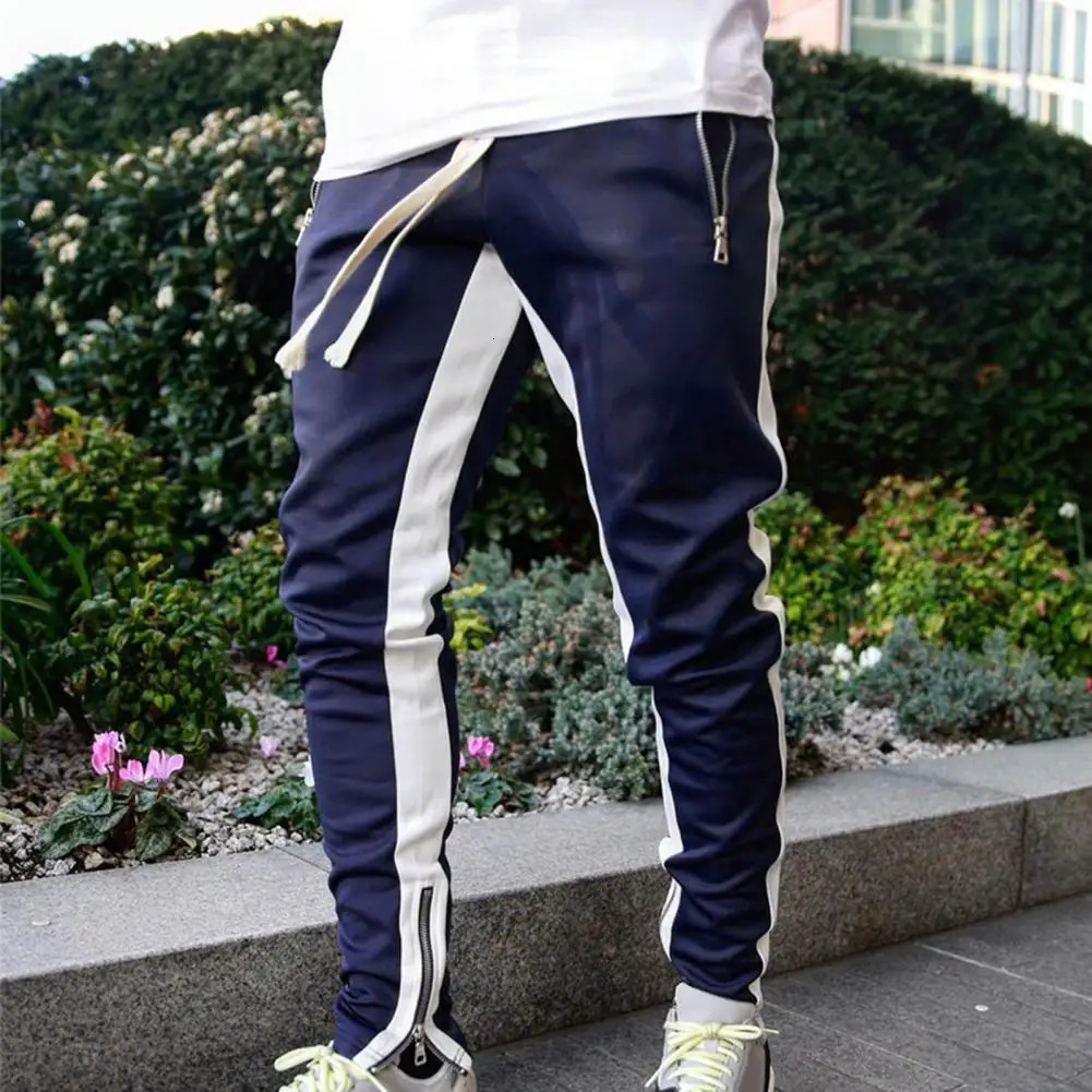 Casual Men Sweatpants Contrast Colors Elastic Waist Male Pants Drawstring Breathable Autumn Trousers for Jogging 240809 - view 3