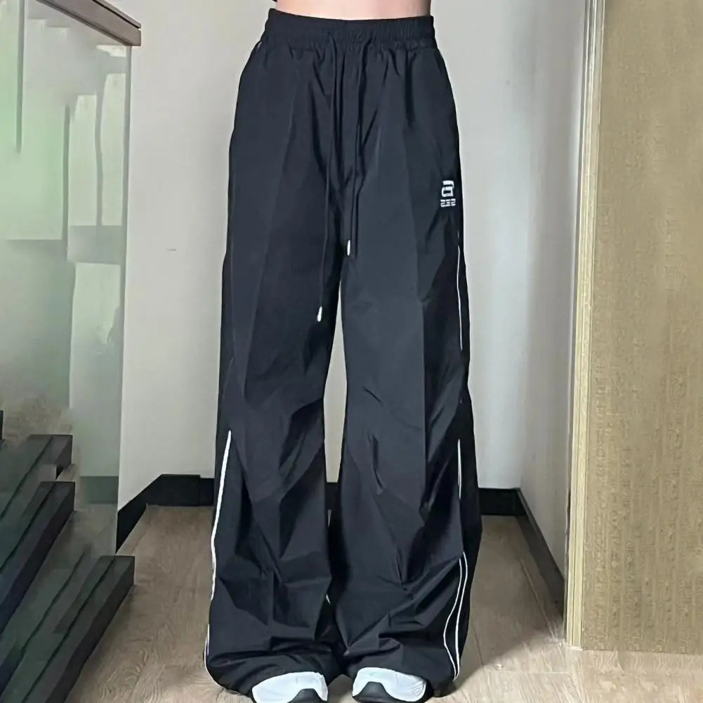 Sports casual pants hiphop style sports retro unisex wide leg elastic waist soft and breathable 240808