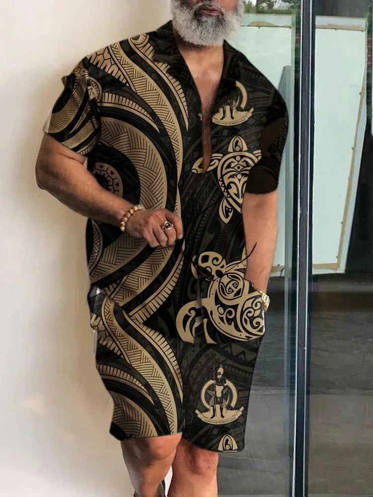 2024 Men Sets Print Patchwork Lapel Short Sleeve Casual Shirt Beach Shorts Summer Streetwear Vacation Hawaiian Suits Men S-5XL 240808