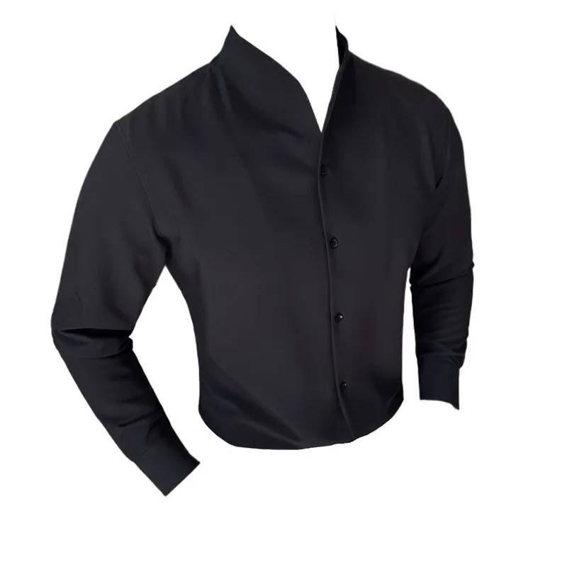 Sexy V-neck Shirt Mens Long Sleeved Casual Shirts Collarless Seamless Business Dress Shirt Social Party Tuxedo Blouse M-4XL 240808
