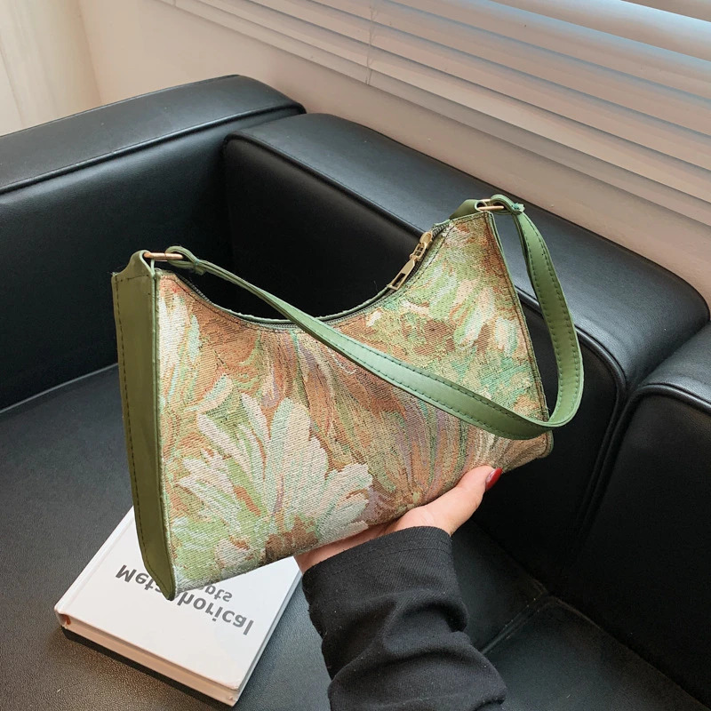 Womens Underwear Bag Autumn 2023 Trend Oil Painting Shoulder Cute Simple Handbag and Wallet Travel Small 240808