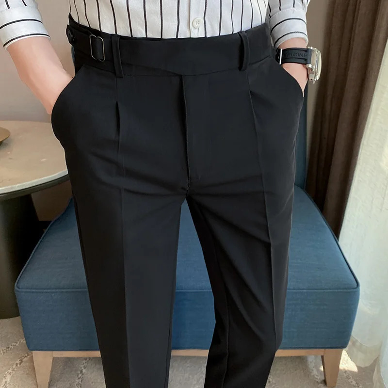 Summer Fashion Mens Set Pants High Waist Solid Color Business Slimming Formal Wedding Dress Ankle Pants 38-29240808