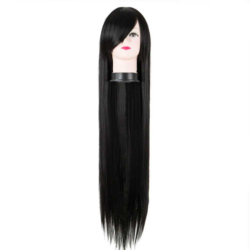 Long dark blue wig Fei Show synthetic heat-resistant 100CM/40 inch straight hair Carnival Halloween costume cosplay hair W240808