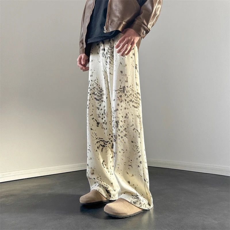 Retro Leopard Printed Jeans Men Streetwear Fashion Baggy Hip-hop Loose Wide Leg Jeans for Menand Women Vintage Denim Trousers 240821