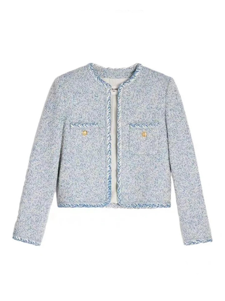 Zoki French Sweet Women Tweed Jacket Elegant Buttons Faux Wool High Quality Coat Fashion Long Sleeve Casual Female Outwear 240812