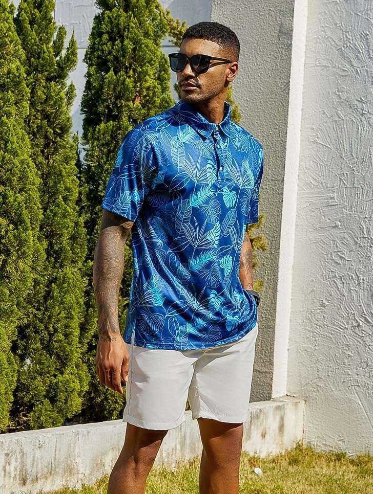 Fashion Mens Polo shirt Shirts Short Dry Fit leaf 3D Print Moisture Wicking Funny Golf Shirt Polos shirts tshirt Casual tops summer clothes