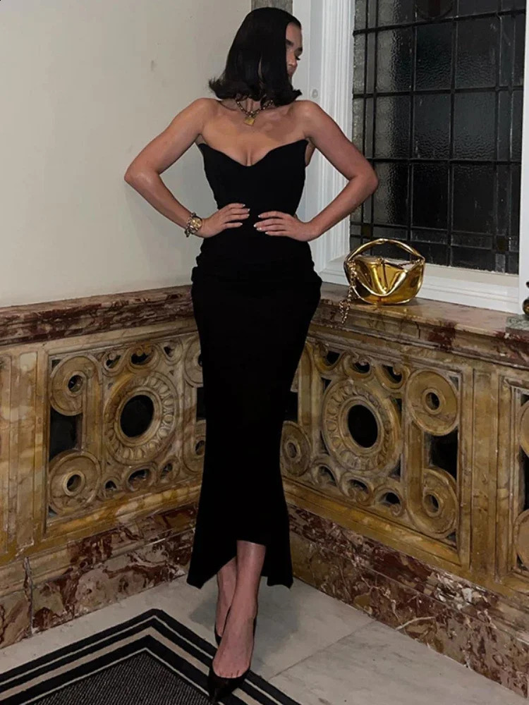 WeiYao Black Sexy V-neck Fit Bodycon Wrap Hip Maxi Dress Summer Backless Slim Long Dress Evening Party Dresses For Women 240809