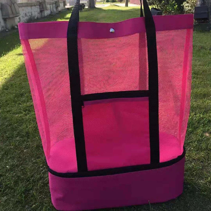 Heat Preservation Picnic Beach Bag Women Mesh Transparent Doublelayer Swim Storage High Capacity Shopping Waterproof Bags Tote 240809