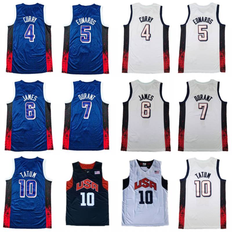 10 Bryant Basketball Jersey Mens USA Dream Team Stephen Curry Anthony Edwards Davis LeBron Kevin Durant Jayson Joel Embiid Devin Booker Shirt