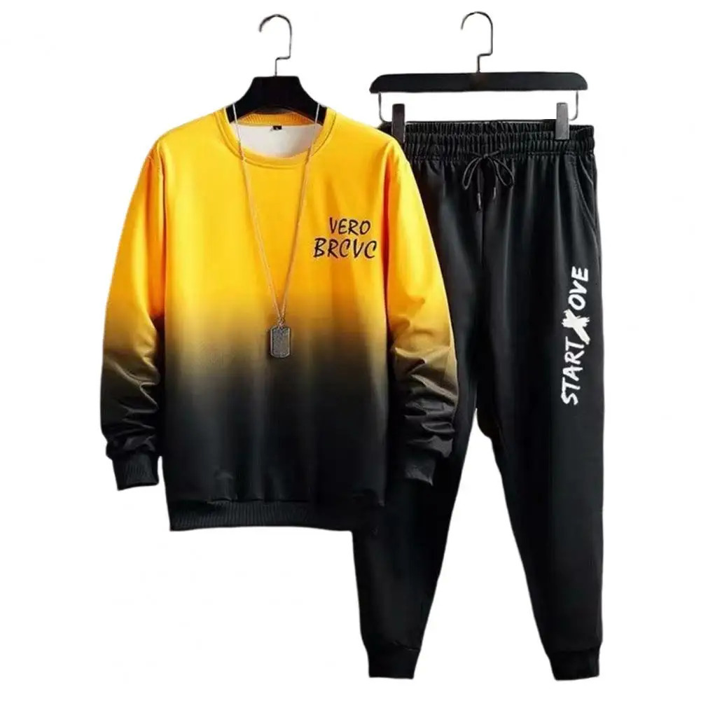 Men Casual Two-piece Suit Mens Gradient Contrast Color Tracksuit Set with Loose Fit Top Elastic Waist Pants for Hip Hop Sports 240813