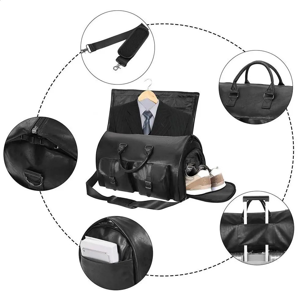 Garment Bag For Travel Convertible Carry On Duffel Men Waterproof PU Large Weekender 2 In 1 Suit Dress 240809
