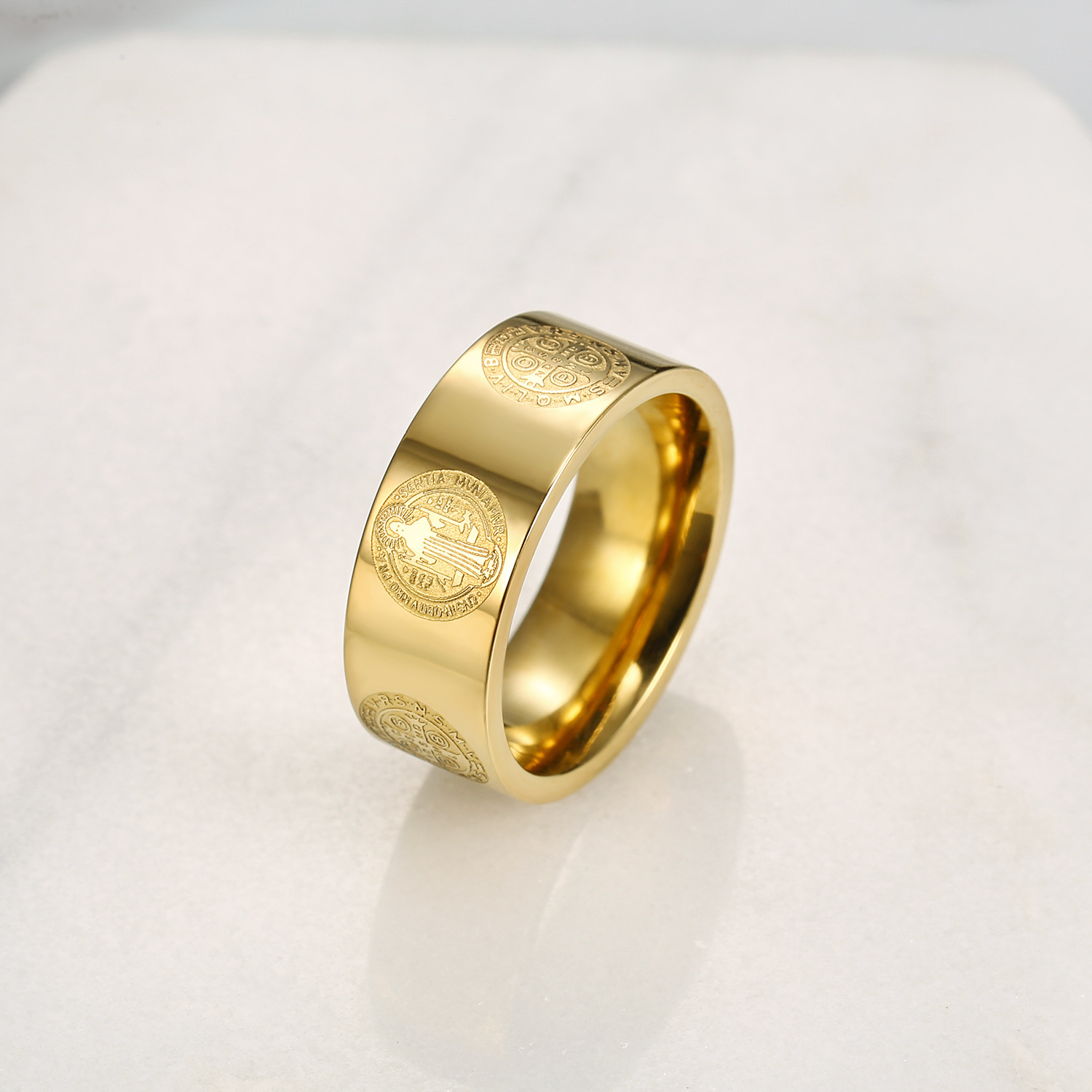 European and American style cross-border hot selling personalized 10mm men's stainless steel engraved corrosion ring jewelry wholesale does not f