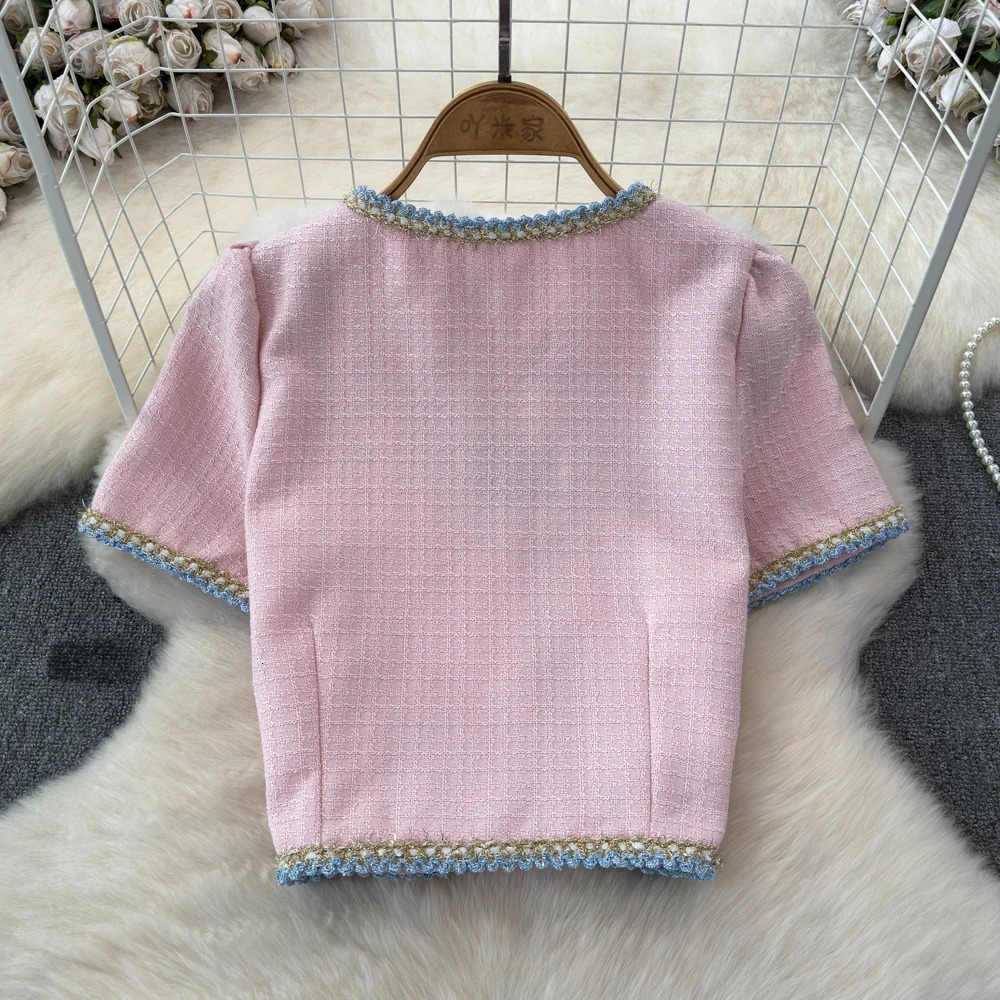 Chics Summer Unique Short Sleeve Coat Top Tweed Short Jacket For Women Summer Women Sleeveless Tweed Vest 240812