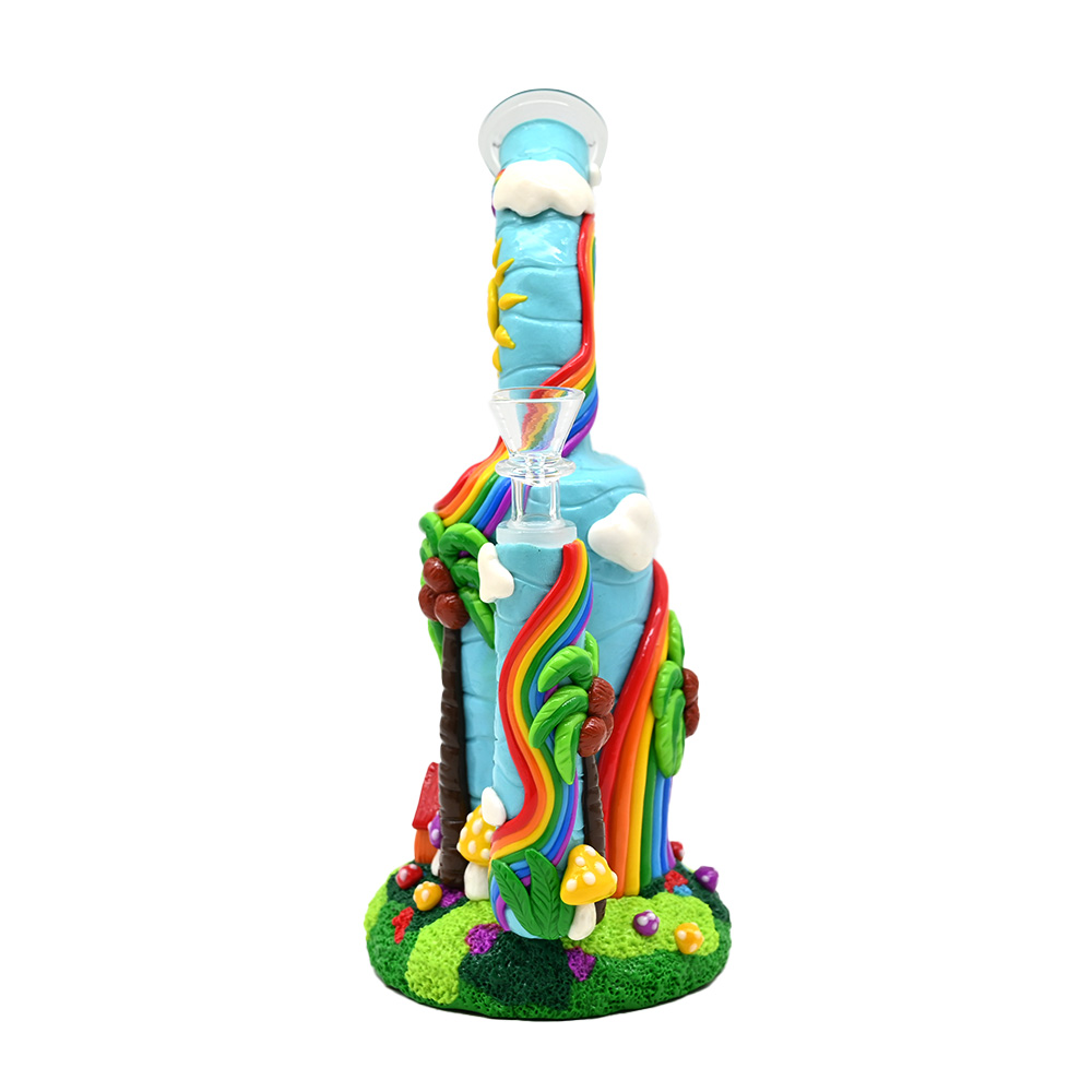 HippiesGlass,Colored Polymer Clay Glass Water Pipe,3D Cute Coconut Tree,Mushroom,Small House,Rainbow,Borosilicate Glass Hookah,Glass Bong,Smoking Acce