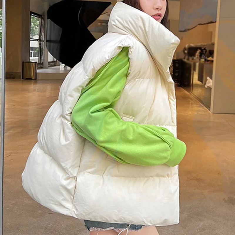 Autumn Winter Warm Solid color Cotton vest Womens vest Standing collar Sleeveless Cotton padded Outerwear Womens coat 240813