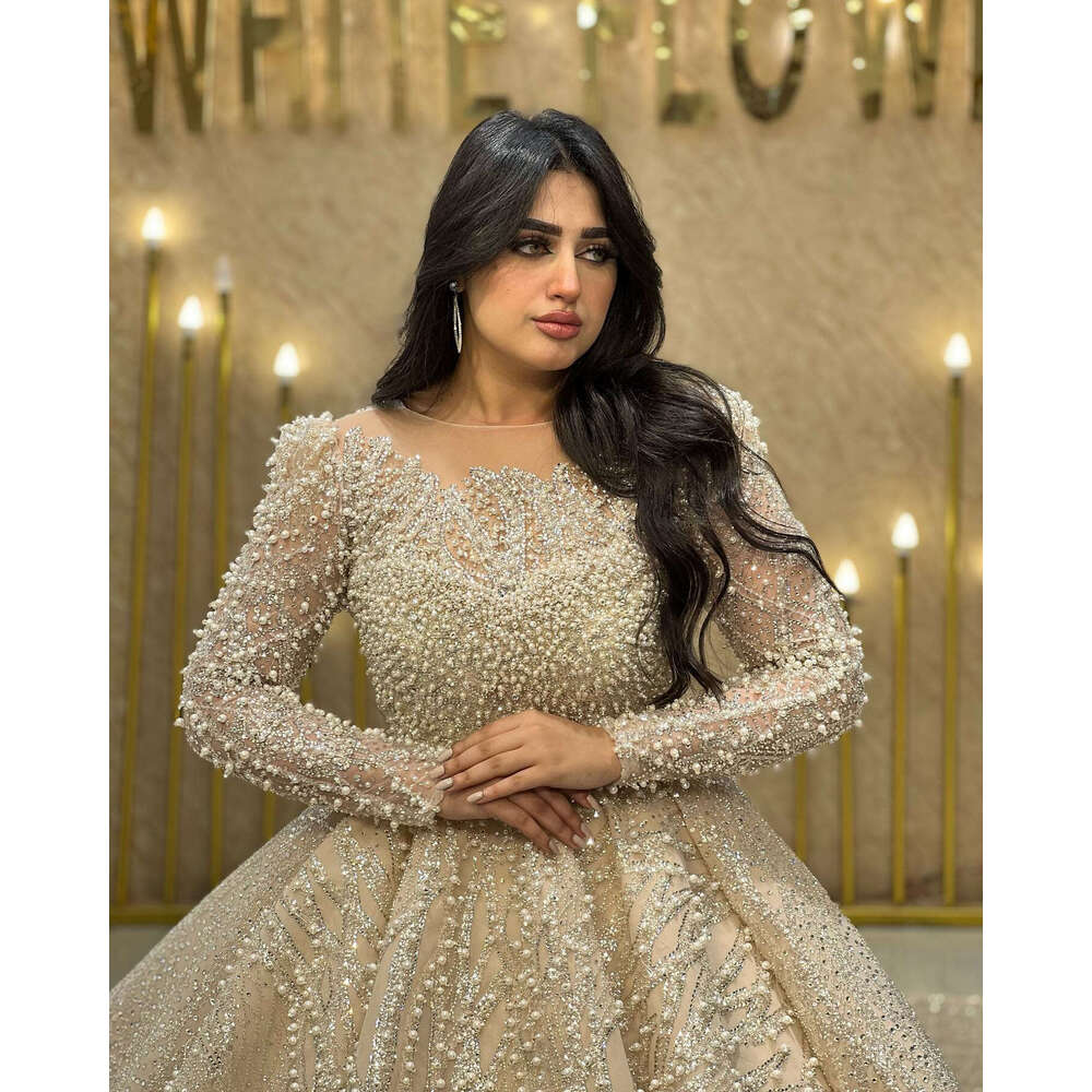 Wedding Dress BABYONE Illusion-Neck Sparking Dia Pearls Bodice Full Over All Princess Ball Epmire Gown Bride