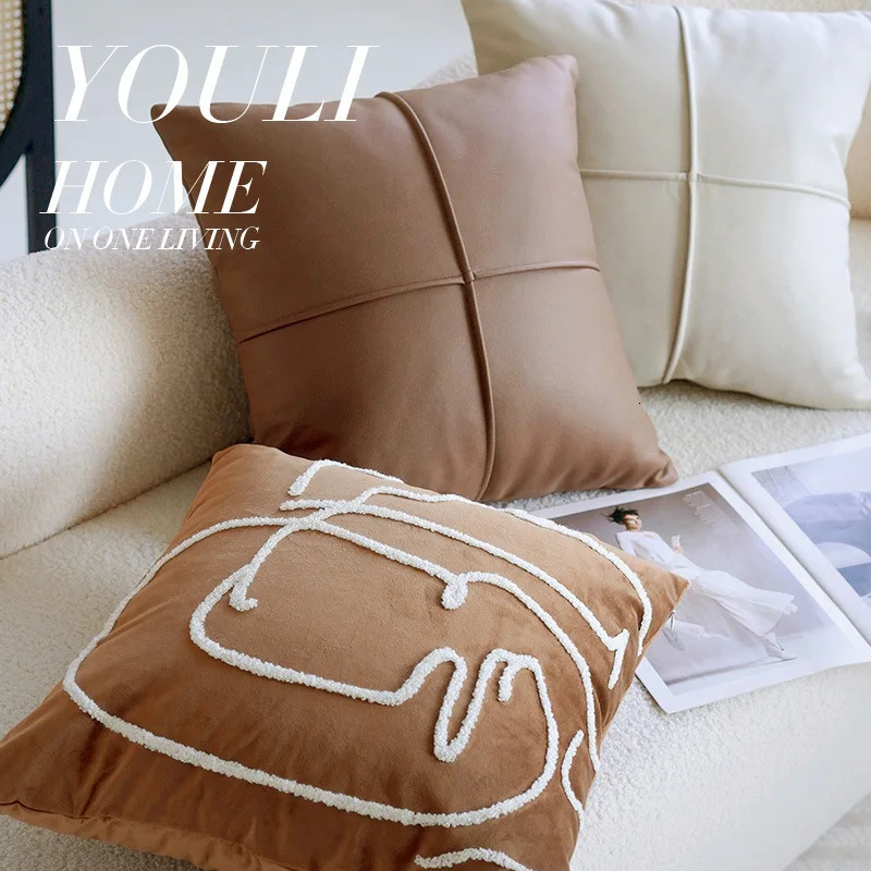Bed brown cream retro Nordic retro throw pillow living room sofa throw pillow cover bedside Cushion Cover 240807