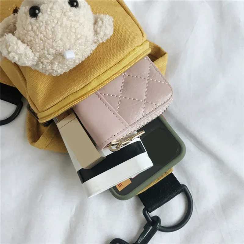 Cartoon Plush Bear Kids Chest Bag Cute Canvas Messenger Bag Children Outdoor Zipper Waist Pack Y240809