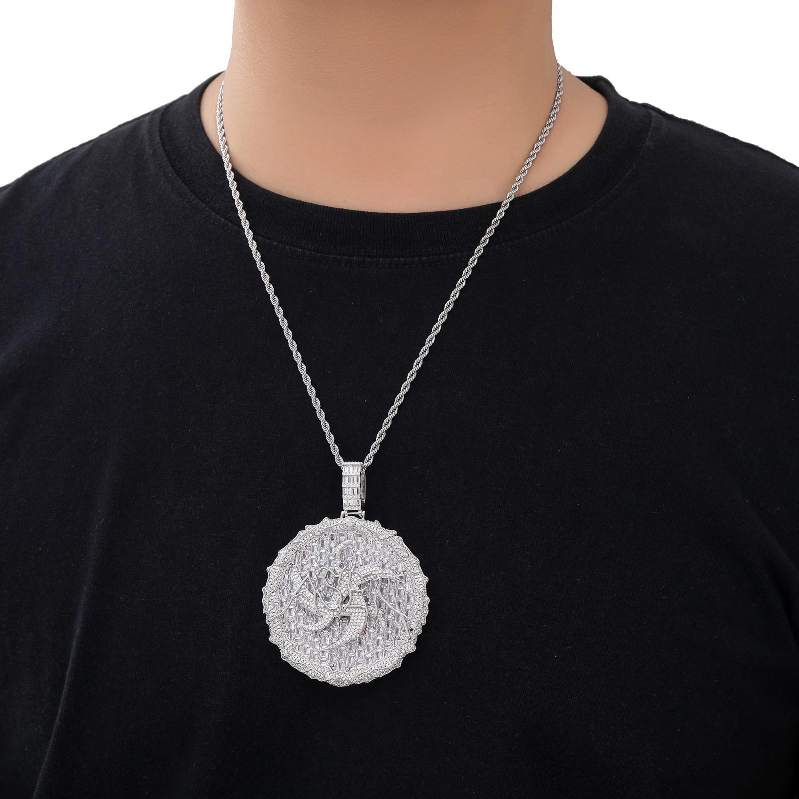 Hip Hop Round Thorns Pendant Necklace Full T CZ Diamonds Real Gold Plated Mens Jewelry