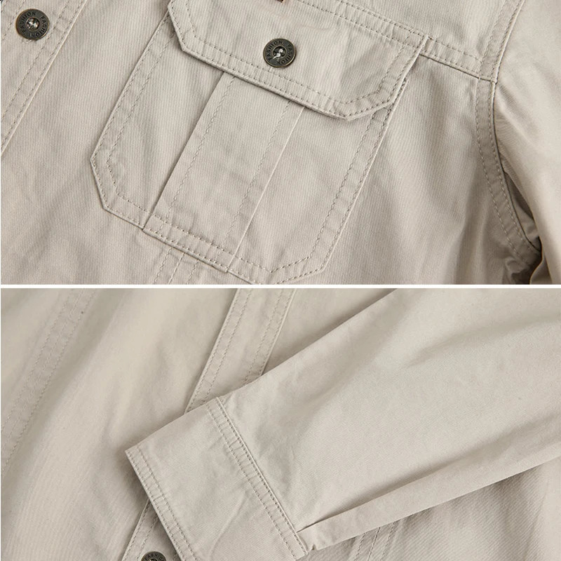 Autumn Military Style Cotton Pocket Shirt for Men Solid Color Slim Casual Clothing Men Long Sleeve Shirts 5XL 240827