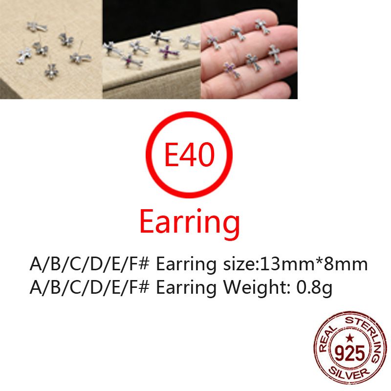 E40 S925 Pure Silver Ear Studs Personalized Fashion Cross Flower Inlaid Diamond Letter Punk Street Dance Style Earrings Jewelry Earrings as a Gift for