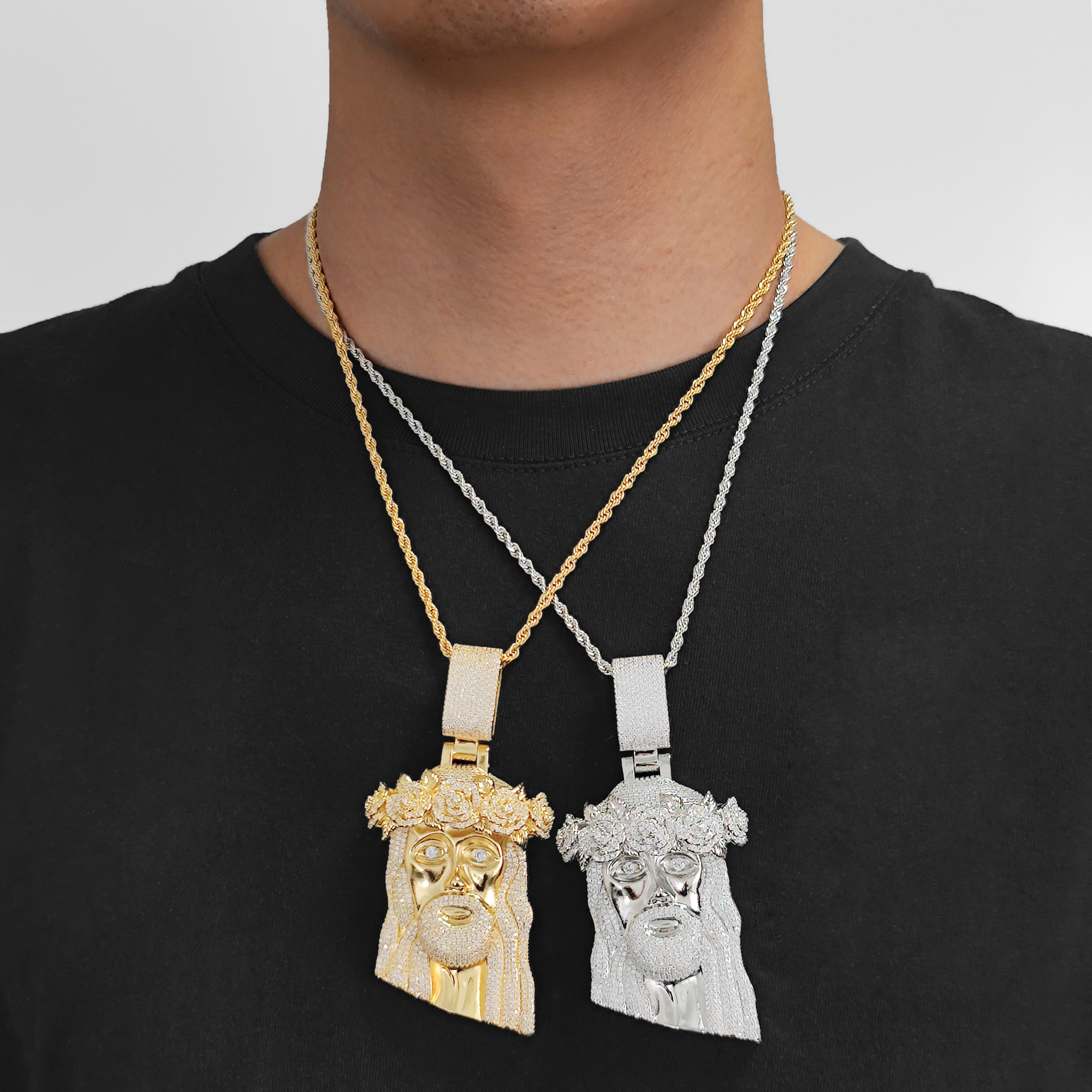 Hip Hop Garland esus Face Pendant Necklace Full Zircon 18k Real Gold Plated Mens Jewelry