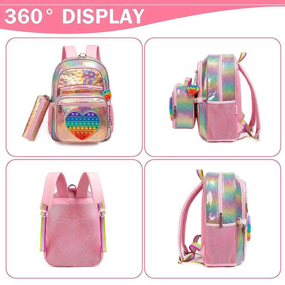 New Cute Love Girls school backpack mochilas for Elementary School Bags with Lunch Box Kids Pink Backpack Set for Girls Age 6-8 Y240809