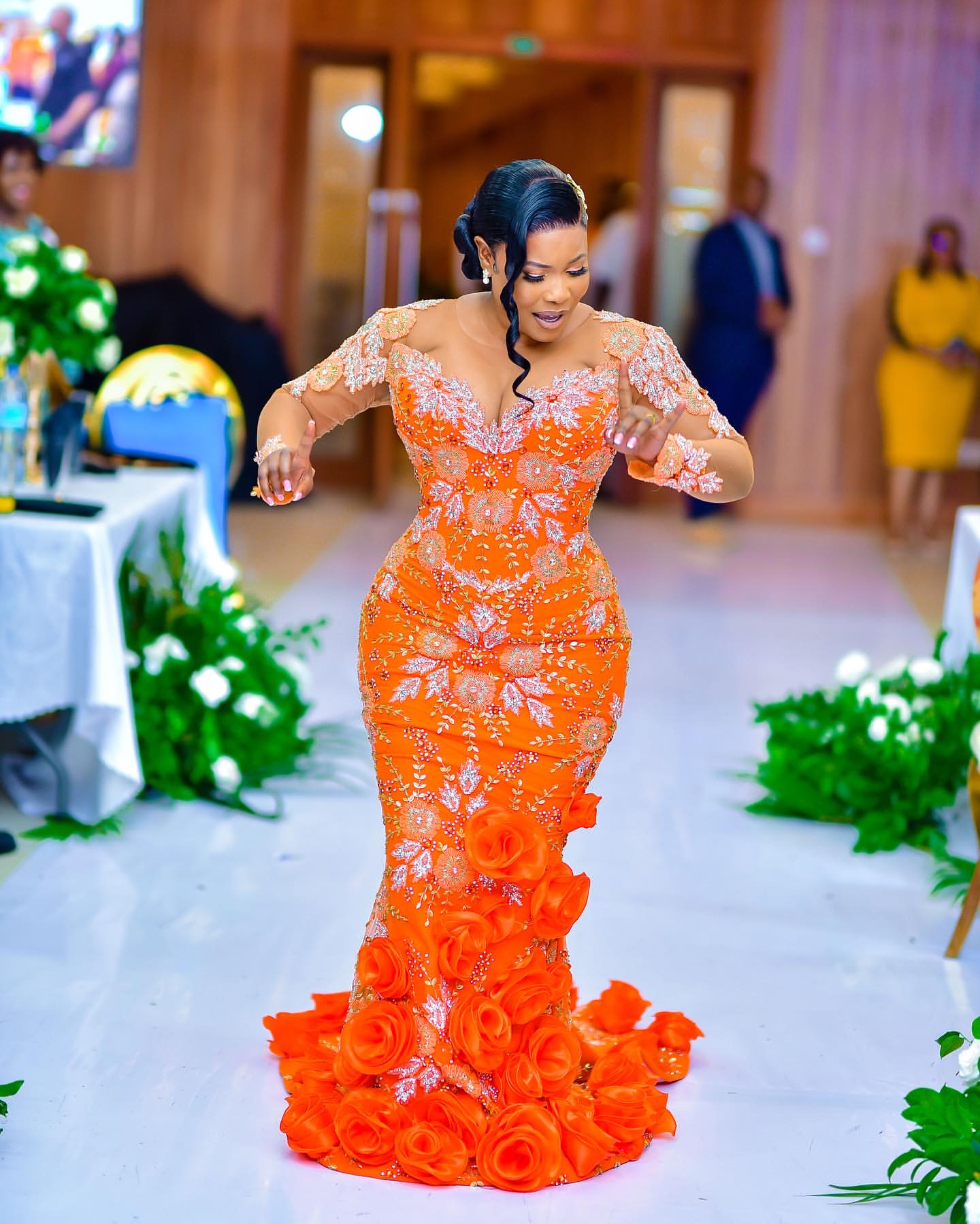 2024 Plus Size Orange Mermaid Prom Dress Lacefull Promdress Beaded wers Evening Formal Party Second Reception Birthday Engagement Gowns Dresses ZJ660