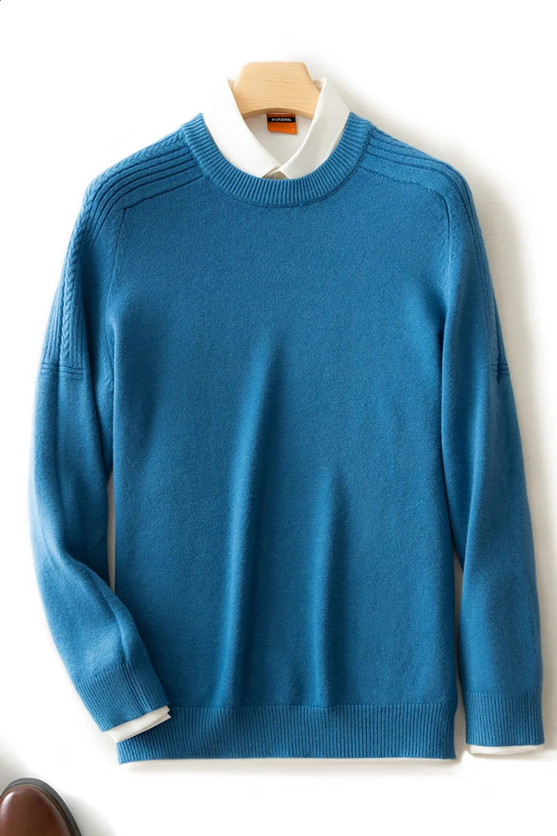 Saddle Shoulder round Neck Sweater Mens Autumn and Winter Knitted Pullover Business Casual Top High-End Woolen Sweater 240809