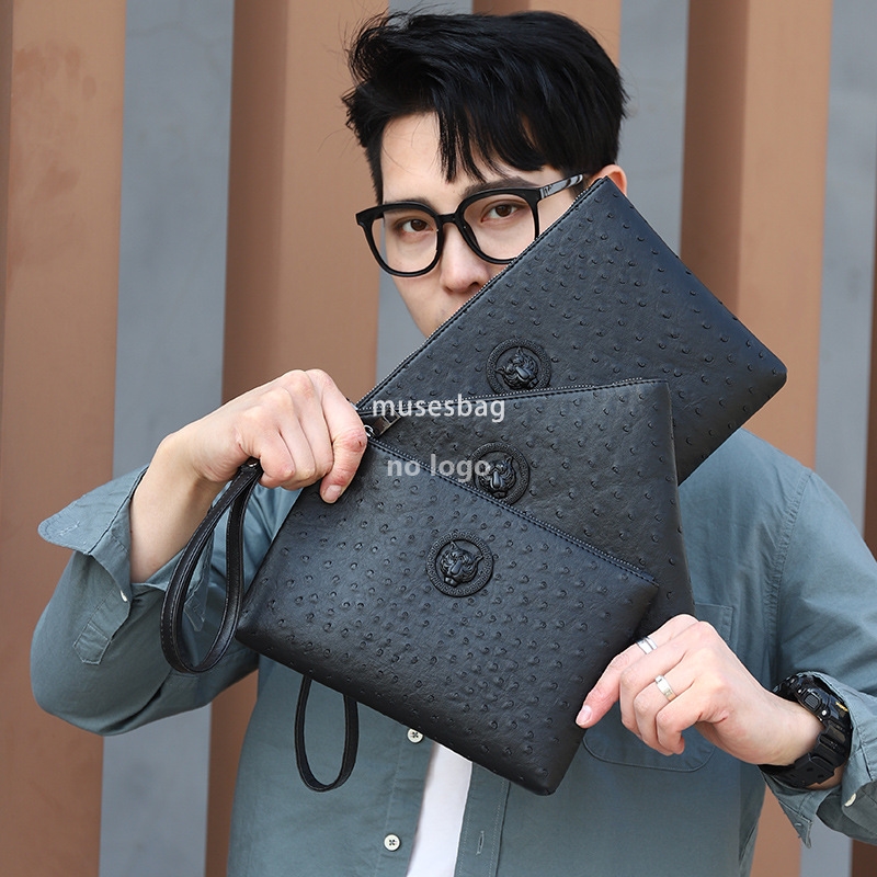 New men's clutch bag ostrich-print clutch bag men's underarm bag long wallet cross-border a piece of hair