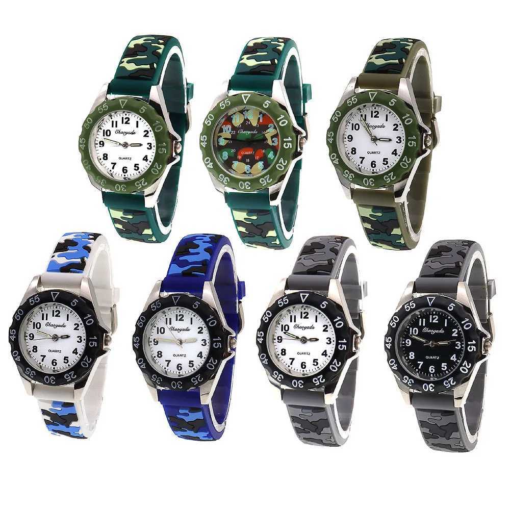 chaoyada Children Boys Girls Watch Silicone Military Camouflage Strap Quartz Wristwatch Kids Birthday Gifts Students Watches Y240809