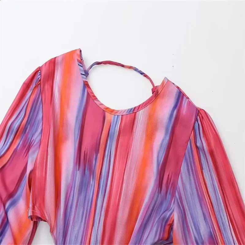 Elegant Backless Tie Dye Maxi Dresses for Women Round Necked Half Sleeve Hollow Out Long Dress Summer Chic Beach Female Vestidos 240810