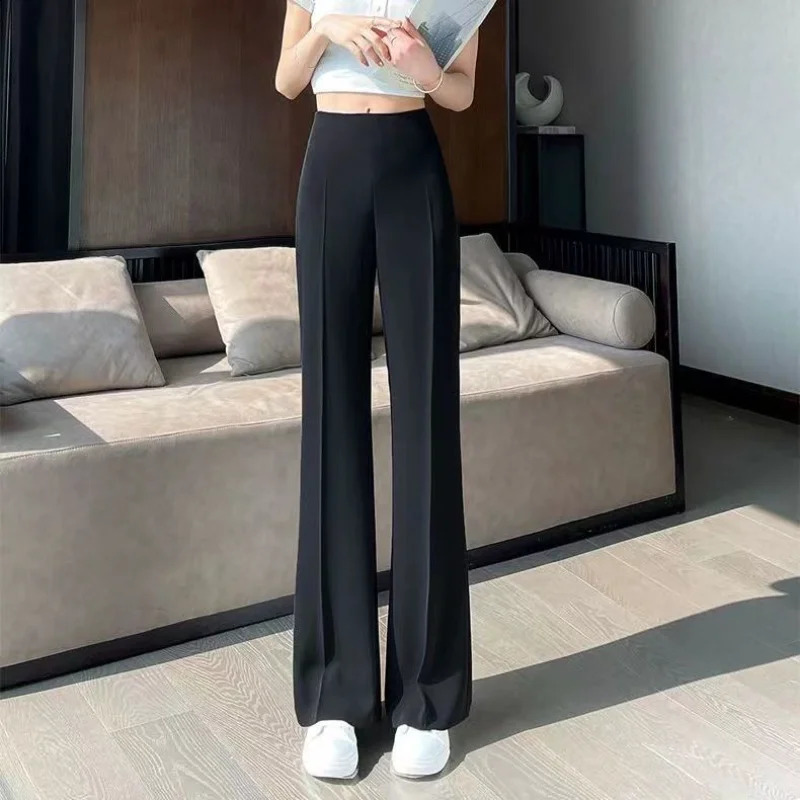 Summer Womens Suit Pants Sexy Straight Trousers Womens Fluid Silk High Waist Korean Style Fashion Elegant Casual 240809CJ