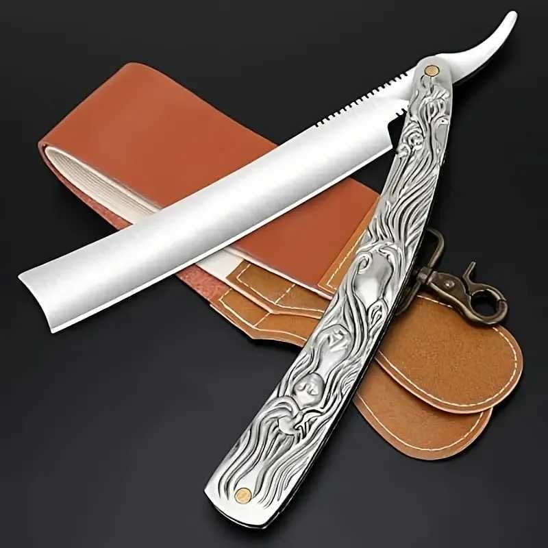 Professional barber straight edge razor used for cutting and styling mens hair - straight edge stainless steel razor tool W240809