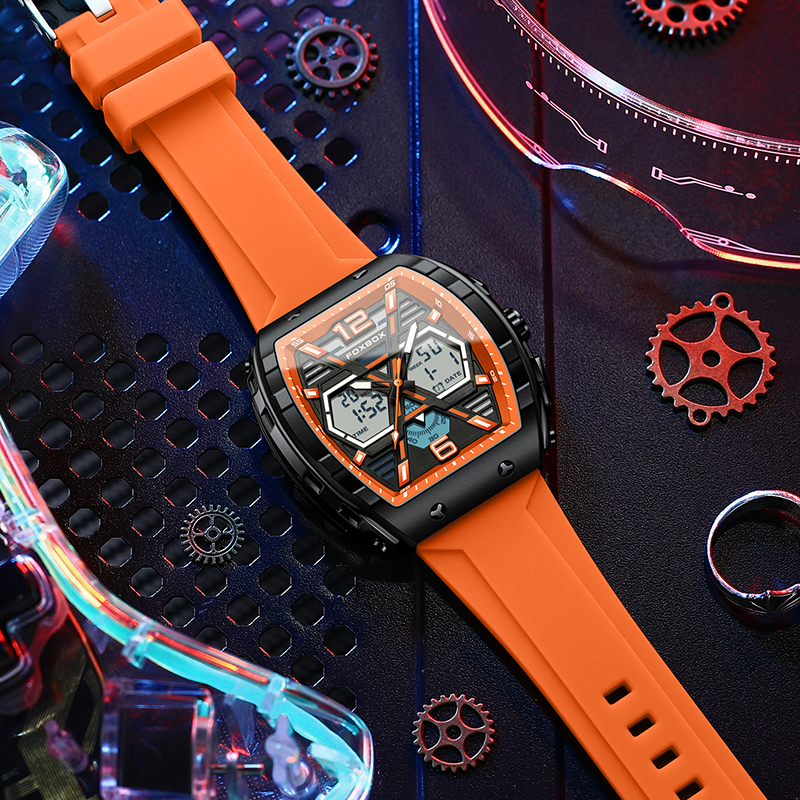 LIGE Men's New Waterproof Fashion Night Light Multifunctional Alarm Clock Dual Screen Electronic Watch Sports Men's Watch