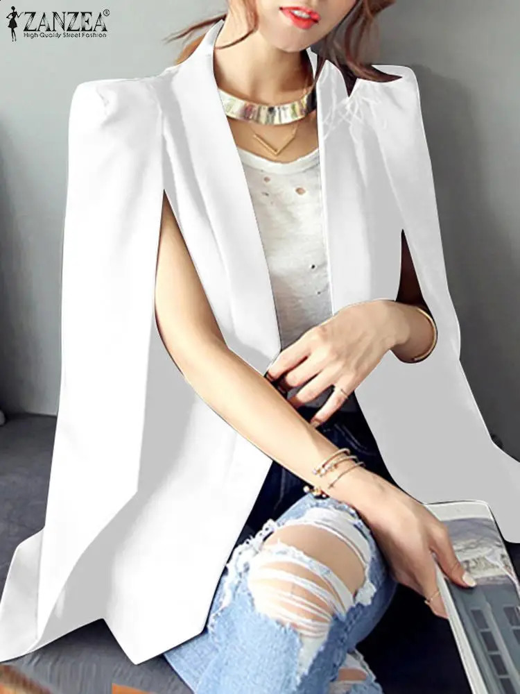 ZANZEA Women Lapel Cloak Blazer Fashion Split Sleeve Coat Autumn Office Solid Cape Casual OL Black Suit Jacket Workwear 240810