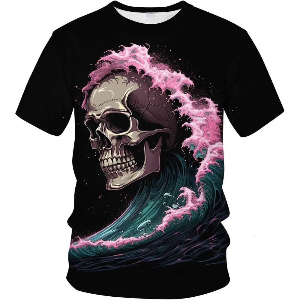 Halloween Mens T shirt Funny Blood Skull Ocean 3D Art Print Tie Dye Pattern Summer Casual Shirt shirts tshirt graphic tee Casual tops summer clothes S