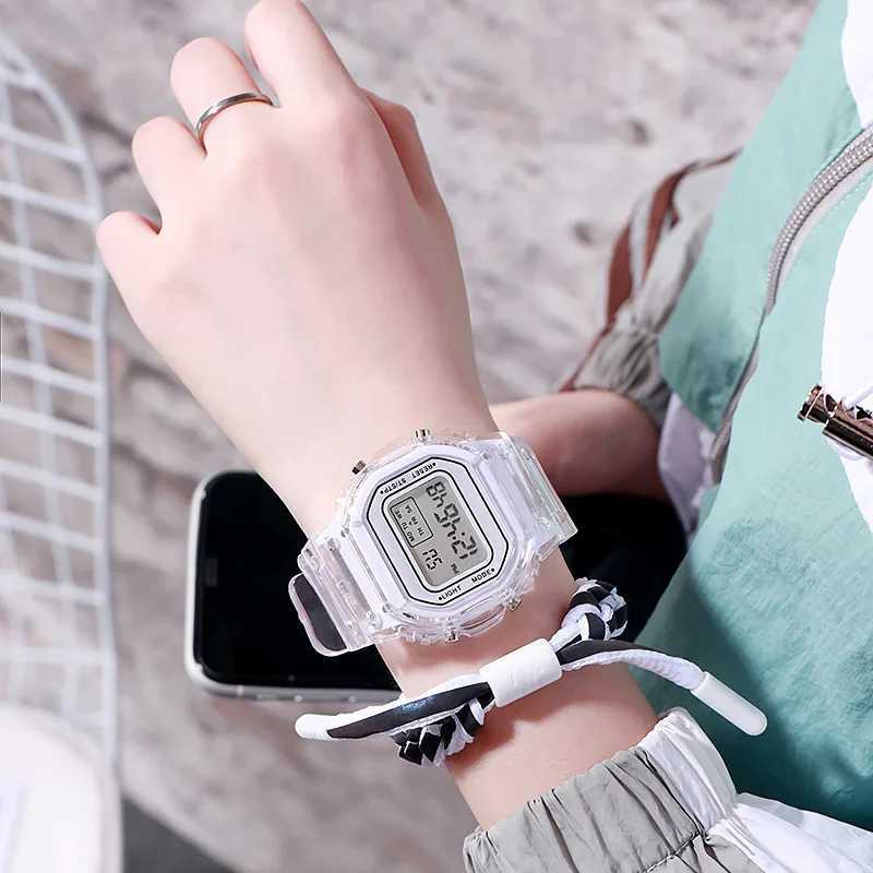 Fashion Transparent LED Digital Watch for Kids Men Women Square Small Dial Luminous Sports Electronic Wristwatch Montre Enfant Y240809