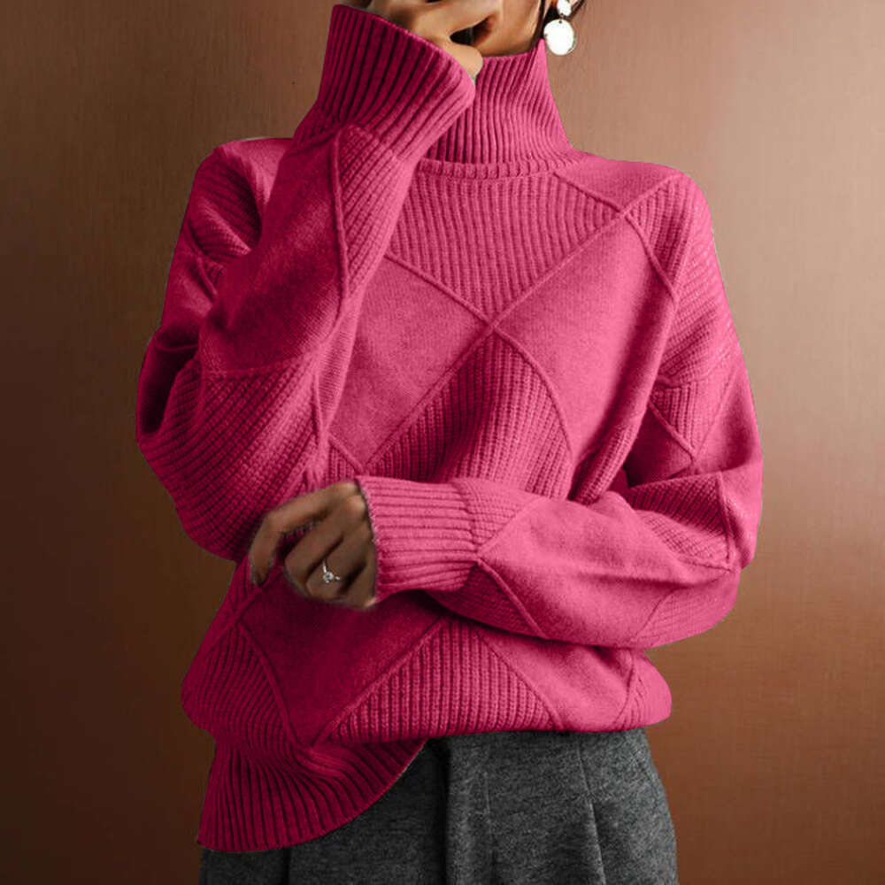 New autumn and winter casual versatile loose high neck warm sweater solid color knitted pullover top for women dongdumaoyi