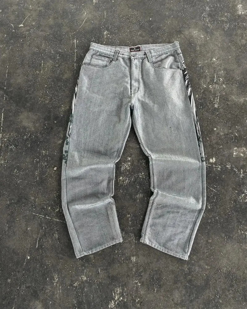 SIRI American Street Mopping Pants Y2K Loose Jeans Harajuku Hip-hop Retro Oversized Print Jeans Mens Gothic Wide-leg Pants 240810