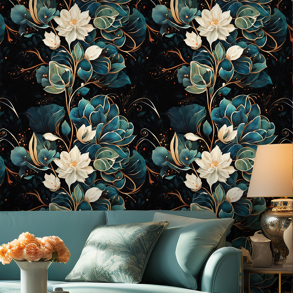 Wallpaper green plants floral patterns vintage personality watercolor style waterproof and moisture-proof PVC adhesive self-adhesive wallpaper wall st