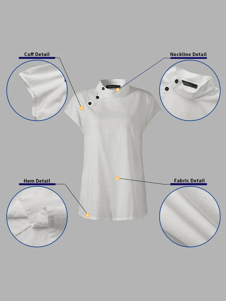 Celmia Summer Cotton Linen Blended Womens 2024 Fashion Turtle Neck Short Sleeve Shirt Lightweight Breathable Tuned Top Oversized 240809